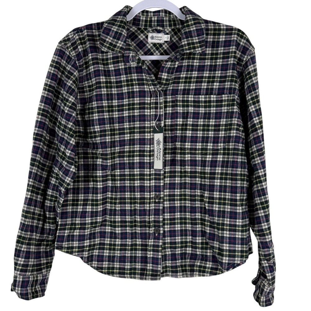 Alpine Design Womens‎ Midweight Flannel Shirt Navy Plaid Size Small ADW24300